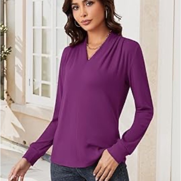 Gaharu Tops - Elegant Purple Gaharu Rolltab Long Sleeve V Neck NWT